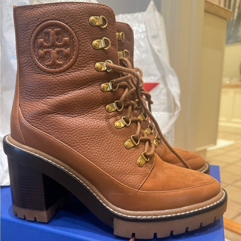 Tory Burch Tan Lace-Up Leather Boots